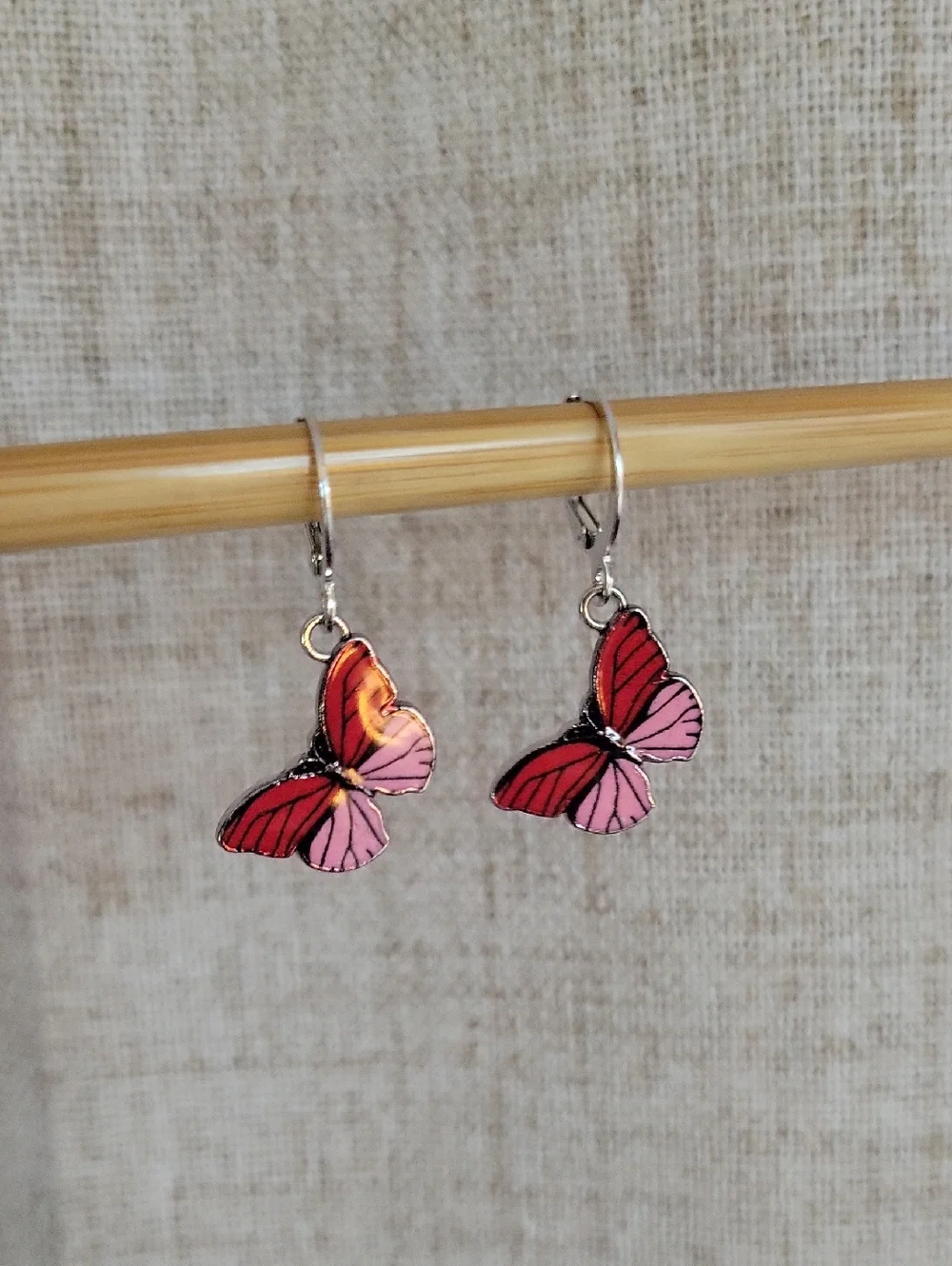 Pink & Red Butterfly Drop Earrings - Women Jewelry